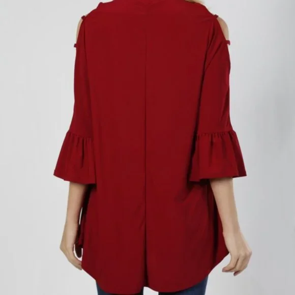 CLASSY BURGUNDY BELL-SLEEVE TOP - Picture 2 of 2